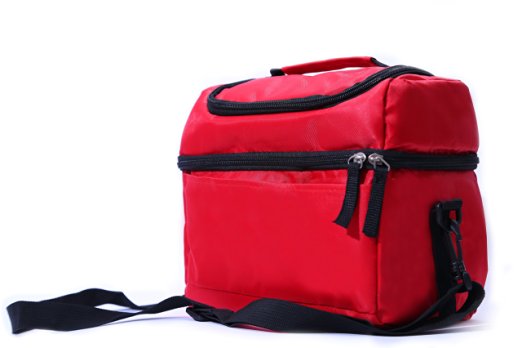 DOUBLE COMPARTMENT INSULATED LUNCH BAG BY LEEEBS (TM) (Red)