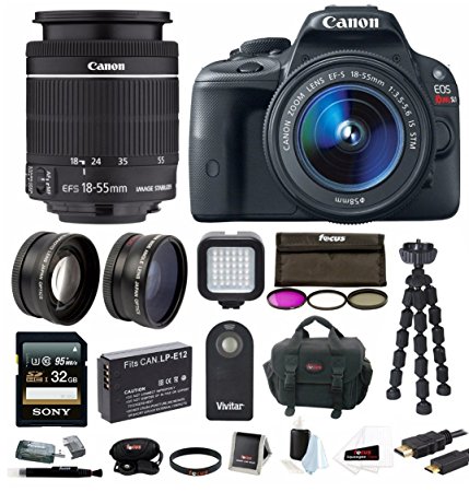 Canon EOS Rebel SL1 18MP Digital SLR with 18-55mm EF-S IS STM Lens plus 32GB Deluxe Accessory Bundle