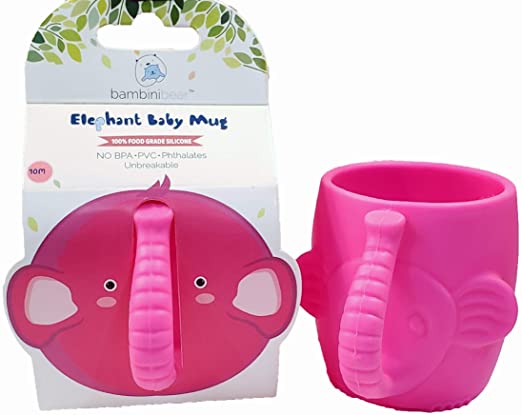 Baby Kid SippyCup Mug for Toddlers Learning Cup Elephant Design Great for Baby’s Interaction Dexterity Silicone Bambini Bear 6 OZ Capacity (Pink, Blue or Green)