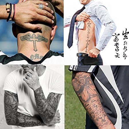 Kotbs 4 Sheets Mix Similar Beckham Neck Arm Body Tattoo Sticker Make up for Men Temporary Tattoos Paper Transfer Fake Tattoo