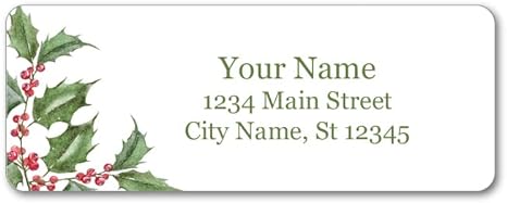 Personalized Address Labels - Beautiful Christmas Holly, 120 Custom Made Self Adhesive Stickers