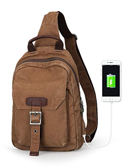 Muzee Sling backpack for men,one strap backpack can fit for 9.7 inch ipad,Crossbody Pack with USB Charging Port