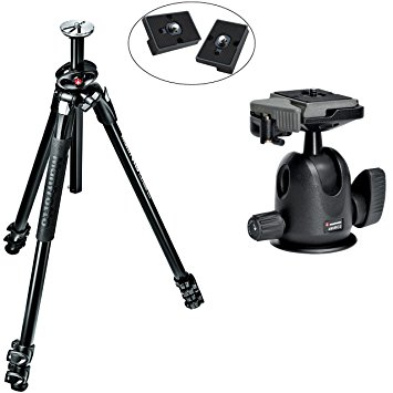 Manfrotto MK290DUA3 Dual Travel Tripod Kit w/ 90column With Manfrotto 496RC2 Compact Ball Head and Two Replacement Plates for the RC2 Rapid Connect Adapter