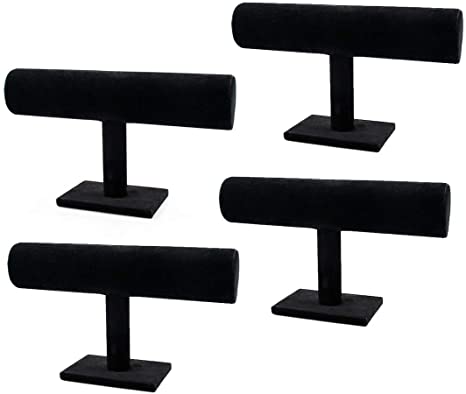 Foraineam 4-Pack Black Velvet T-Bar Jewelry Display Stands Watch Necklace Bracelet Organizer