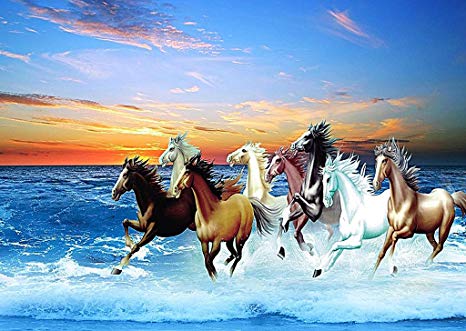 TSING DIY Crystals Paint Kit 5D Diamond Painting By Number Kits, Galloping Horses - 12 1/2''W17 1/2''L
