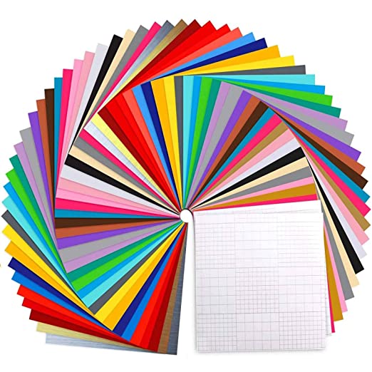 Permanent Vinyl 70 Pack, Ohuhu 12" x 12" Vinyl, 60 Self Adhesive Vinyl   10 Transfer Tape for Vinyl, 30 Coloured Vinyl for Cricut for DIY Home & Party Decoration, Car Decal