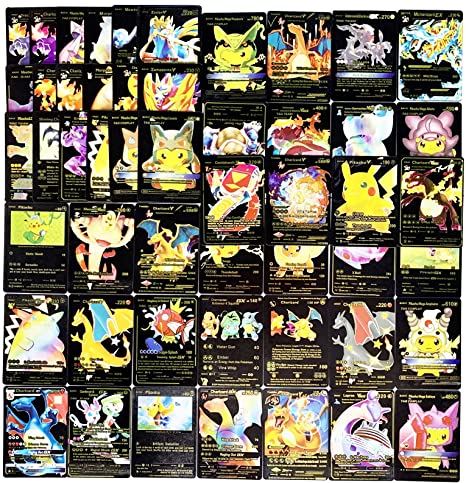 55 Pcs Ultra Rare Assorted Cards TCG Deck, Gold Foil Card Vmax GX DX V Charizard Cards, Premium Collection for Kids Fans (Black)