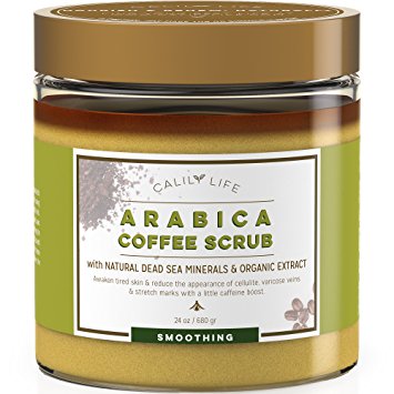 Calily Life Organic Arabica Coffee Scrub with Dead Sea Minerals, 24 Oz. – Achieve Smooth and Firm Skin - Deep Hydrating, Exfoliating and Cleansing – Helps for Wrinkles, Stretch Marks, etc.