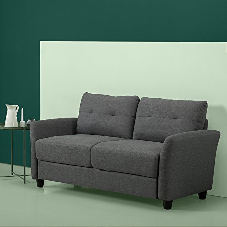 Zinus Contemporary Upholstered 62in Sofa Couch / Loveseat, Dark Grey