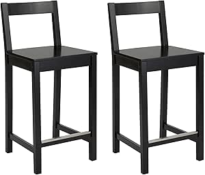 Amazon Basics Wooden Bar Stool with Backrest, Black, Set of 2