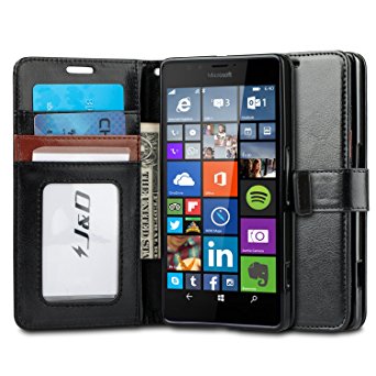 Lumia 950 XL Case, J&D [Wallet Stand] Microsoft Lumia 950 XL Case Heavy Duty Protective Shock Resistant Wallet Case for Lumia 950 XL (Black/Brown)