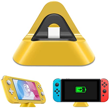 NexiGo Charger Dock for Nintendo_Switch/Nintendo Switch Lite, Compact Triangular Charger Docking Station Compatible with Nintendo_Switch/ Nintendo_Switch Lite with Type C Port (Yellow)