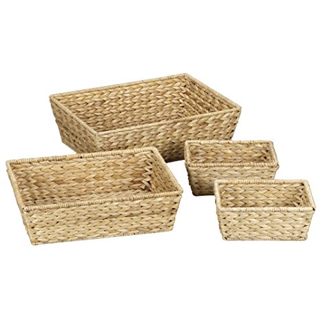 Household Essentials ML-6695N Set of 4 Wicker Storage Baskets - Natural Brown