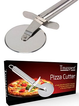 Premium Quality Professional Heavy Duty Stainless Steel Pizza Cutter Sharp Blade large hard good grips anti slip Pizza Wheel - Slicer for Pizzza , Dish washer safe,Lifetime Guarantee | Tmaxpert
