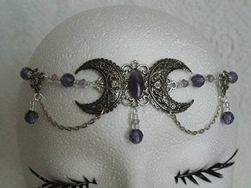 Amethyst Triple Moon Circlet, handmade jewelry, wiccan, pagan, wicca, witch, witchcraft, goddess, metaphysical, headpiece, magic, handfasting, renaissance, medieval, gothic, cosplay, victorian