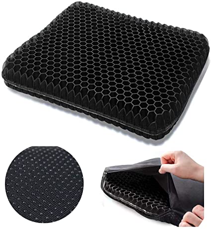 Gel Seat Cushion,Double Thick Gel Seat Cushion Seat Cushion with Non-Slip Cover Breathable Honeycomb Pain Relief Sitting Cushion for Office Chair Car Wheelchair (Black)