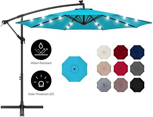 Best Choice Products 10ft Solar LED Offset Hanging Outdoor Market Patio Umbrella w/Easy Tilt Adjustment - Sky Blue