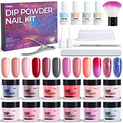 Dip Powder Nail Kit, Ohuhu 12 Colors Dipping Powder Nails Art Kit with Temperature Changing Color, Glitter, Florescent and Regular Color for French Nail DIY Christmas for Girls Mother Girlfriend