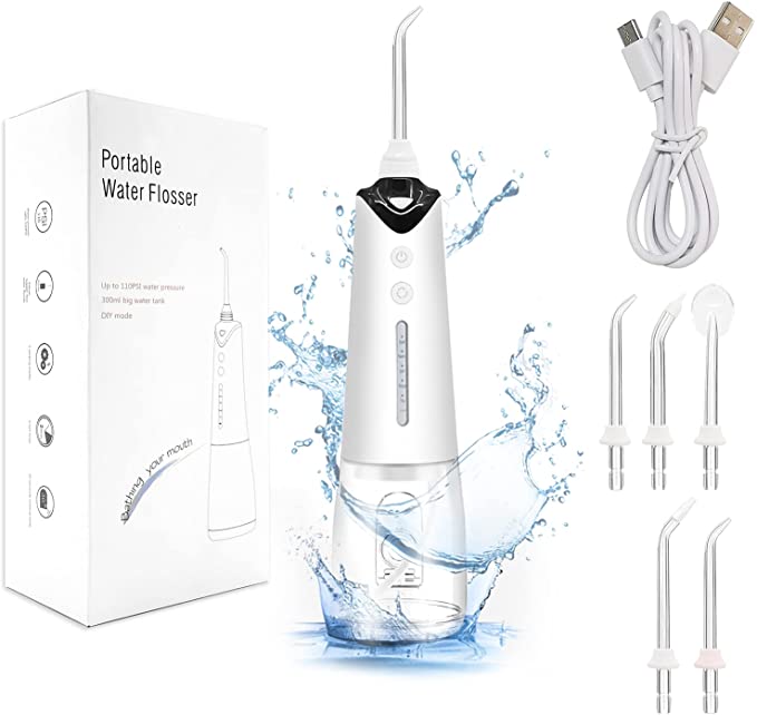 Water Flosser Cordless Dental Oral Irrigator - 300ML Portable and Rechargeable IPX7 Waterproof 5 Modes Water Flosser with Cleanable Water Tank for Home and Travel