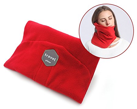 Lulutus Washable Travel Neck Support Pillow - Soft Nap Scraf Pillow for Airplane,red