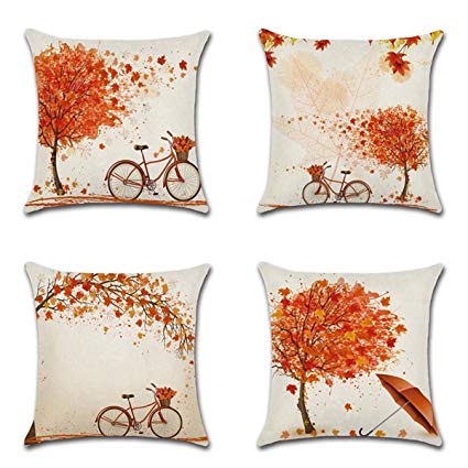 XIECCX Throw Pillow Covers Decorative Set of 4 - Linen Cotton Cover Constellation for Sofa,Bed,Chair,Auto Seat 18 x 18 inch(Happ Fall)