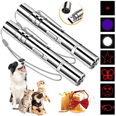 DMY Cat Toys Interactive-7 in 1 Function Chaser Toy-USB Rechargeable-Multi Pattern Funny & Mini Flashlight Interactive LED Light Entertain Training Tool for pet