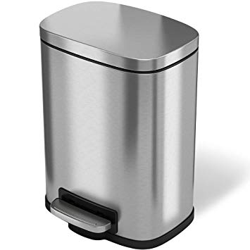 iTouchless SoftStep 1.32 Gallon Step Pedal Trash Can, Stainless Steel, 5 Liter Bathroom Bin, Removable Inner Bucket, Soft and Silent Open and Close, Silver
