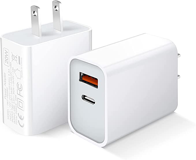 20W USB C Fast Charger 2-Pack Dual Port PD Power Delivery Fast Type C Charging Block Plug Adapter for iPhone 13/12/11 /Pro Max, XS/XR/X, iPad Pro, AirPods Pro, Samsung Galaxy and More(White)