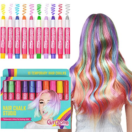 HAIR CHALKS BIRTHDAY GIFT: 10 Colorful Hair Chalk Pens. Temporary Color for Girls for All Ages. Makes a Great Birthday Gifts Present For Girls Age 4 5 6 7 8 9 10 years old