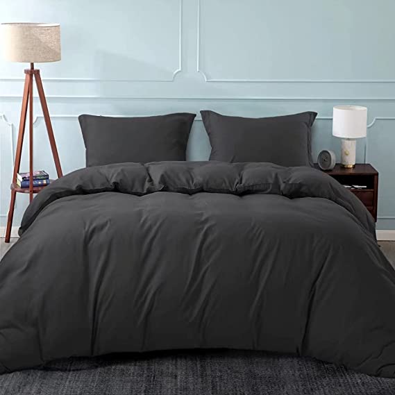 EDILLY Soft Double Duvet Set Microfiber Duvet Cover Sets Silky Bedding Quilt Set with Pillowcases, Dark Gray, 200x200cm