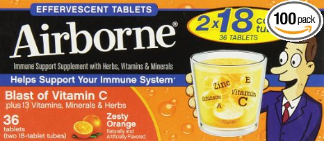 Airborne Effervescent Health Immune Boosting Formula Zesty Orange 36 Tablets Bonus Size