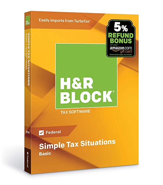 H&R Block Tax Software Basic 2018 with 5% Refund Bonus Offer
