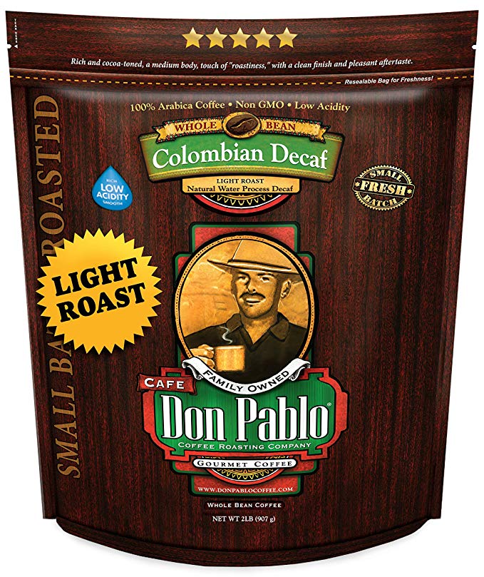 Cafe Don Pablo - Light Roast 2LB Colombian Decaf Water Process Gourmet Coffee Beans - (2 lb Whole Bean) Naturally Decaffeinated Fresh Roasted Arabica Gourmet Coffee
