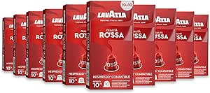 Lavazza, Qualità Rossa, 100 Aluminium Coffee Capsules Compatible with Nespresso Original Machines, Chocolate Notes, Arabica & Robusta, Intensity 10/13, Medium Roasting, Zero CO2 Impact, 10 Packs