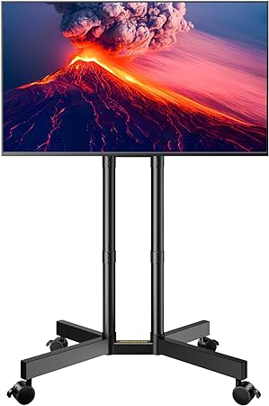 Perlegear Rolling TV Stand, Mobile TV Stand with Wheels for 32-70 inch TVs, Height Adjustable Mobile TV Cart with -15° to  5° Tilt, Outdoor TV Stand for 4K TV Max VESA 400x400mm up to 88lbs, PGTVMC14