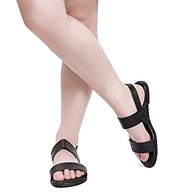 Women's Wide Summer Flat Sandals - Open Toe One Band Ankle Strap Flexible Shoes