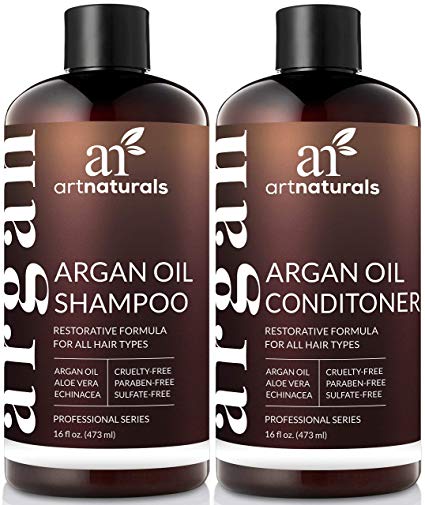 ArtNaturals Organic Moroccan Argan Oil Shampoo and Conditioner Set - (2 x 16 Fl Oz / 473ml) - Sulfate Free - Volumizing & Moisturizing - Gentle on Curly & Color Treated Hair - Infused with Keratin