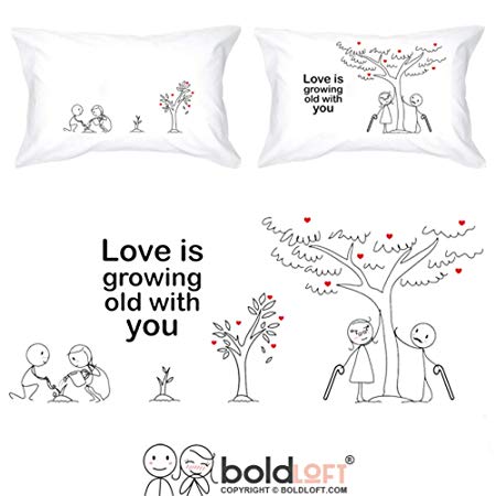 BOLDLOFT Grow Old with You His and Hers Pillowcases|2nd Anniversary Gifts for Her|Cotton Anniversary Gifts for Him|Wedding Anniversary Gifts for Couples|Dating Anniversary Gifts for Her for Him
