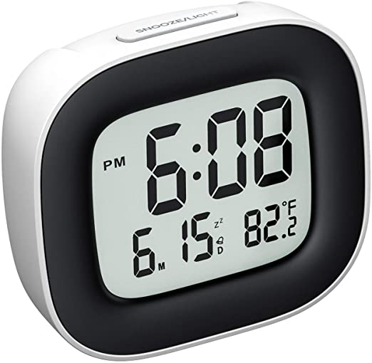 Mpow Digital Alarm Clock, Small Travel Clock with Snooze, Backlit, Temperature, Date, Loud Buzzer, Simple Basic Operation, Battery Powered Digital Clock for Bedroom, 12/24H