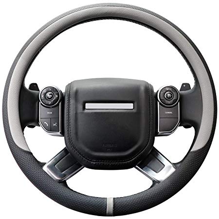 COFIT Breathable and Non Slip Microfiber Leather Steering Wheel Cover Universal L 15 2/5-16 1/5 Inch - Gray and Black