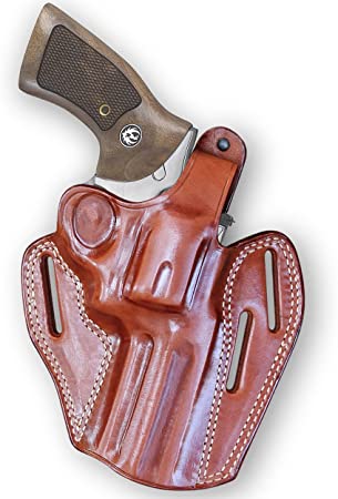 Premium Leather Three Slot OWB Pancake Holster with Thumb Break Fits, Ruger GP-100 4" BBL (Please Choose Your Hand Draw) Brown Color