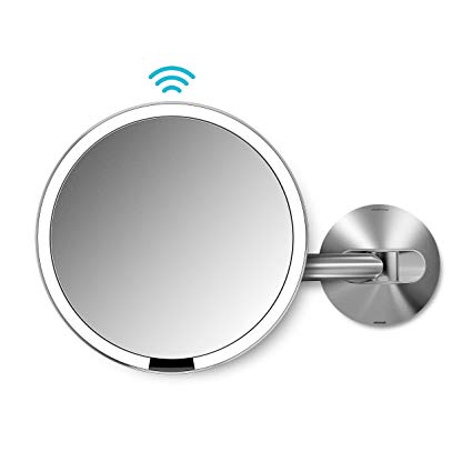 simplehuman 8" Wall Mount Sensor Mirror, Lighted Makeup Mirror, Rechargeable 5x Magnification