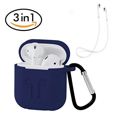Ontube Silicone Skin Case with Sport Strap for Apple AirPods (Dark Blue)