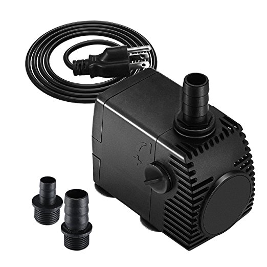 Homasy 320GPH (1200L/H, 22W) Submersible Pump, Ultra Quiet Fountain Water Pump with 4.1ft Power Cord, 3 Nozzles for Aquarium, Fish Tank, Pond, Statuary, Hydroponics