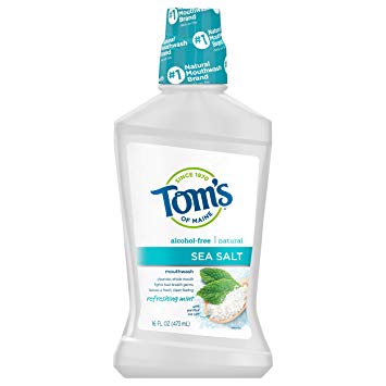 Tom's of Maine Sea Salt Natural Mouthwash, Alcohol Free Mouthwash, 16 Ounce 6-Count