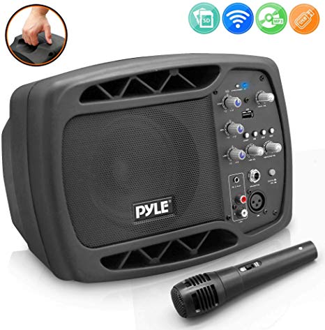 Portable Bluetooth PA Speaker System - 2-Way Full Range Stereo Sound, 120V/200W Max Power Output, Class D Type Amp, 5" Subwoofer w/ 16GB USB Flash Support, Includes Wired Microphone - Pyle PPMNSP52