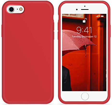 OTOFLY for iPhone SE Case 2020, iPhone 8 Case,iPhone 7 Case, [Silky and Soft Touch Series] Premium Soft Button Liquid Silicone Rubber Protective Case Compatible with iPhone 7/8/SE 2020 - Red