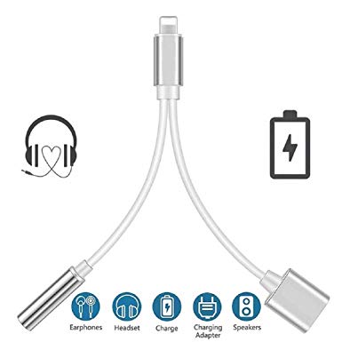 for iPhone Headphone Adapter 3.5mm Jack Charging Audio Car Charger Adaptor 2 in 1 Chargers & Audio Dongle Splitter Converter for iPhone 8/ X/XS MAX/XR/ 8Plus/ 7/7 Plus for iOS 11 or Later