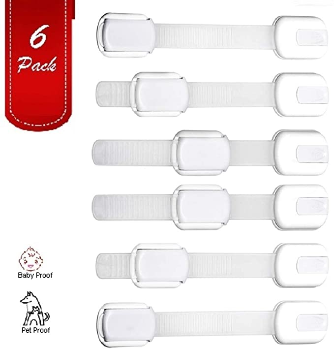 Baby Safety Cabinet Lock |Child safety Adjustable Strap Lock | Kid, Baby Proof, Pet Proof | Multi-purpose Use, Drawers, Cabinets, Microwave, Toilet Seat And More | No Drilling, 3M Adhesive (White)