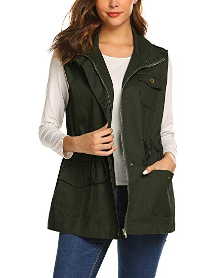 Beyove Womens Lightweight Sleeveless Military Anorak Cargo Vest